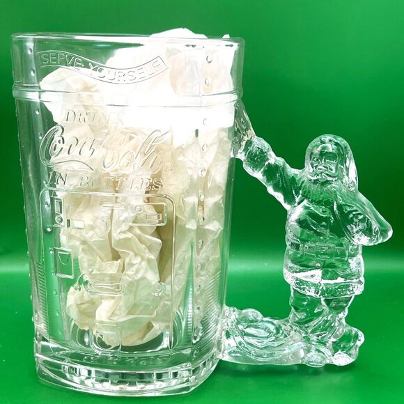 Coca-Cola Santa Claus Clear Glass Mug Handle Christmas Holiday Vending Machine - Picture 1 of 11